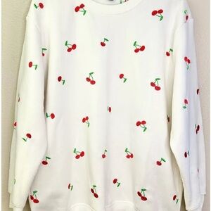 Cherry Embroidered White Sweater